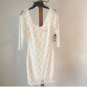 Guess 3/4 Sleeve Fringe White Dress